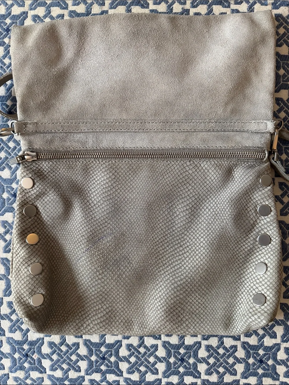 Hammitt VIP Los Angeles Gray Snakeskin Embossed Suede Leather Crossbody Bag